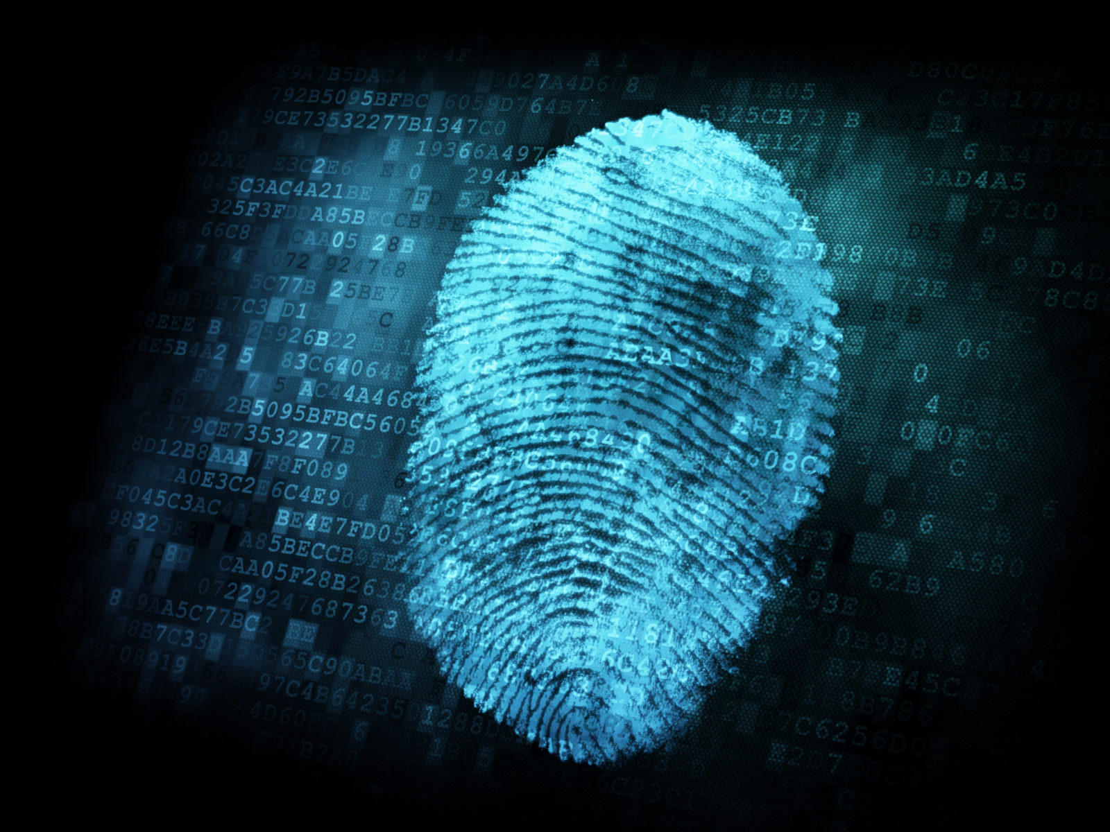 An image of a fingerprint on a secure digital background.