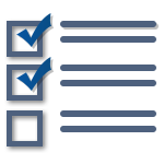 A checklist icon with a blue arrow representing a SIEM.