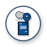 A circle containing a cloud and paper in blue color.
