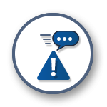 A blue and white icon with two speech bubbles.