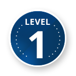 A blue button with the word level 1 on it, representing Cyber Maturity Model Certification.