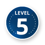 A blue button with the word level 5 on it, representing Cyber Maturity Model Certification.