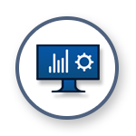 A blue and white icon with a monitor displaying SOC as a service.