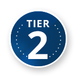 A blue and white badge with the word tier 2 on it, indicating Managed Detection and Response.