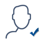 A logo with a blue and white check mark.