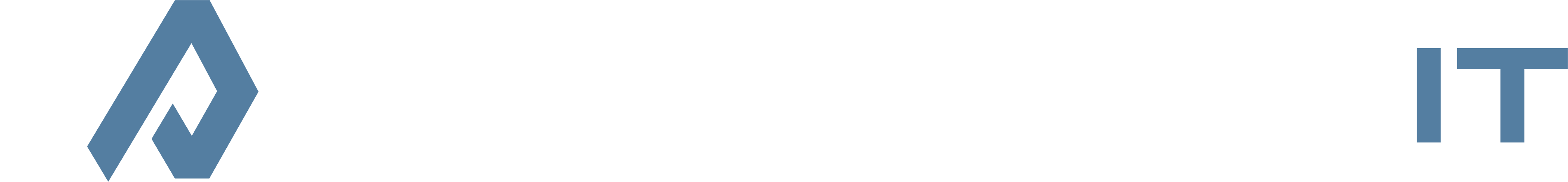 A blue and white logo with an arrow in the middle.