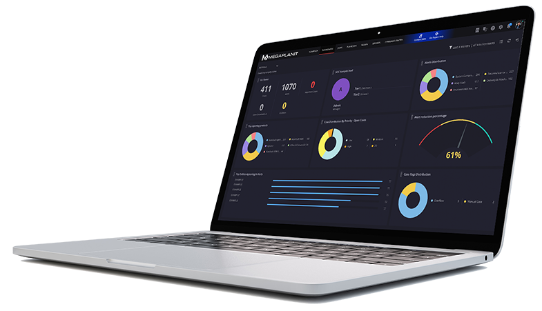 A laptop with a SIEM dashboard.
