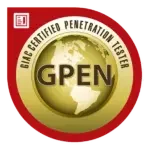 A badge with the words gba certified penetration tester.