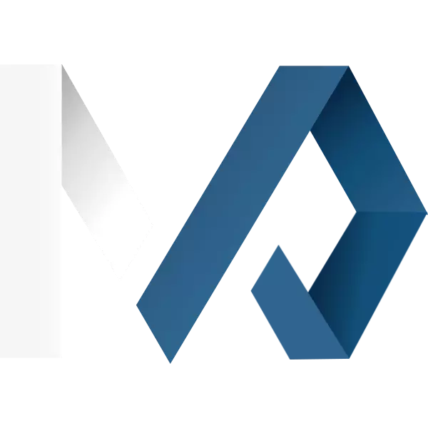 A blue and white logo with the letter a.