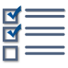 Checkbox-150px-V2 A checklist icon with a blue arrow representing a SIEM.