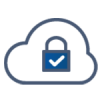 Cloud-Security-150px A SIEM tool represented by a blue box with a check mark on it.