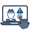 Unknown-User-150px A hand pointing at a laptop with a warning sign on it, representing network intrusion monitoring.